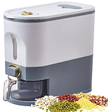 Dubbulon Rice Dispenser - Sealable Grain Rice Storage Bin Food Containers | Cereal Dispenser Kitchen Storage Organizer With Time Pointer Measuring Cup for Dry Food Flour