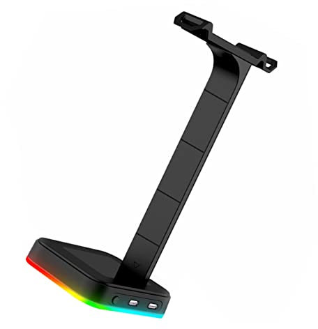 Mikikit Gaming Headset Display Stand Dual USB Ports Black Adjustable Lighting for Headphones Holder for Gaming Accessories Setup Desk as Headset Rack Rgb Effects