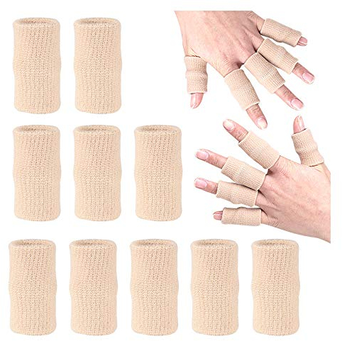 Sefexn 10-pack fingerarmskydd, sport armskydd fingerskena, tumm-fingerstöd, elastisk tumarmmanschett, lindrar artrit utlösare fingersmärta (en storlek, aprikos)