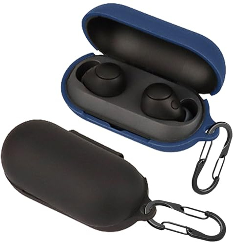 easyBee Custodia compatibile con Sony WF-C700N [con 2 moschettoni], custodia in silicone liquido, ultra sottile, antiurto, custodia per cuffie Bluetooth, colore nero e blu