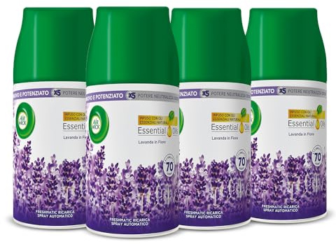 Airwick Kit Freshmatic ambientador para habitaciones: 4 recambios Freshmatic con fragancia de lavanda en flor, 4 x 250 ml