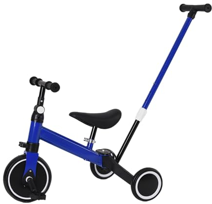 MUL-BOUTIQUE Dreirad für Kinder, Schiebestange, Baby-Dreirad, höhenverstellbarer Sitz, Gleit- und Pedalmodi, Kinderfahrräder, geeignet für Jungen und Mädchen, blau, 70,00 x 49,00 x 54,00 cm
