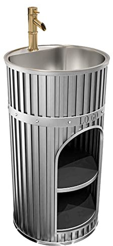 ZTGL Einbau-Waschbecken mit stehendem Unterschrank in Schmiedeeisen Industriestil, Waschbecken Waschtisch with Combination Tap and Drain,Silber,Without Mirror
