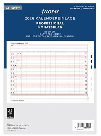 Filofax Kalender A5 Prof.Monatspl. (deutsch)2026