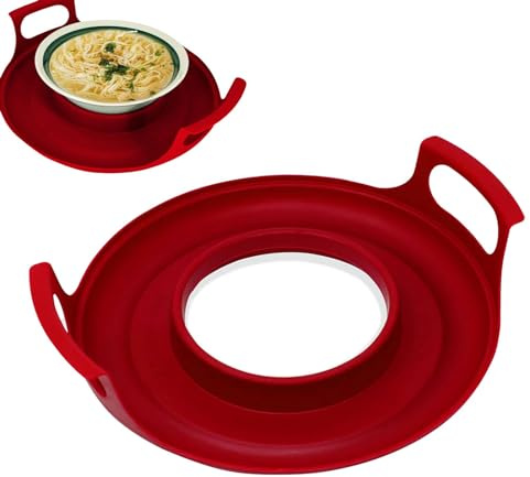 Caddy isotherme pour micro-ondes avec poignées, plateau isotherme pour micro-ondes et caddy anti-débordement, support de plats et bols pour micro-ondes, supports de plateau pour micro-ondes, plateau
