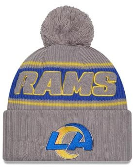 New Era Los Angeles Rams NFL 2024 Sideline Sport Knit Grau Bommelmütze - One-Size