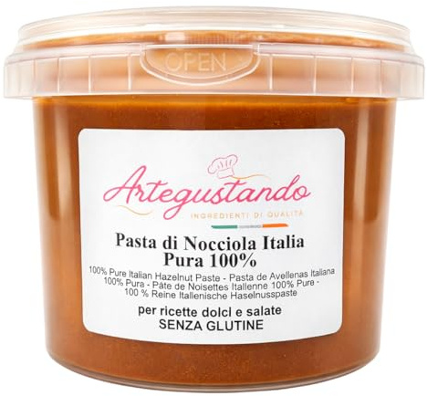Artegustando Pasta di Nocciola Pura Italia 100% 500 Gr - Senza Glutine, Artigianale - Per Dolci, Gelati, Creme - Made in Italy (500g)