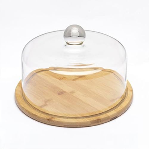 Bafnsiji 30cm, Alzata per Torte in Vetro con Coperchio, Alzata per Torte con Coperchio a Cupola, Copertura a Cupola in Vetro con Piatto in Legno, Piatto da Torta, Piatto da Portata Salva Torte