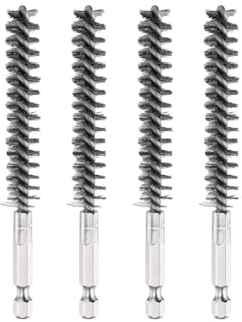 PATIKIL Cepillo De Alambre Trenzado De Acero Inoxidable De 12 Mm De Diámetro, 4 Piezas, Con Vástago Hexagonal De 1/4 De Pulgada Para Tubos, Puertos, Cojinetes, Taladro, Tono Plateado