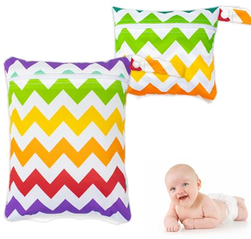 WeddHuis 2 Pièces Wetbag Crèche Sac Imperméable Personnalisé pour Couches Lavables Bébé (Grand & Petit) (Multicolore)