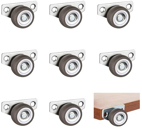 MONLEON mini Side Mount casters Small Low Profile Caster Wheel, Rigid Fixed Non Swivel Casters Rubber Wheel with Metal Plate for Furniture,Cabinet (1.25 Inch casters, 8)