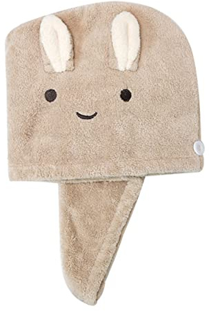 Haartrockenhaube in Hasenohrform aus Coral Fleece, Khaki | Verdickt und Tragbar, für Zuhause und Reise, Schützt Beim Trocknen der Haare