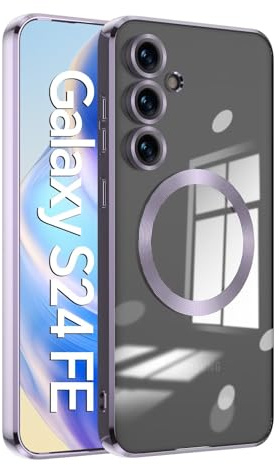 ESONG Magnetisk Skal för Samsung Galaxy S24 FE Case,kompatibelt med Magsafe,Trådlös Laddning,kameraskydd,stötsäkert mobiltelefonfodral,ultratunt Bumper Cover,Repfri Klar Tillbaka-Lavendel