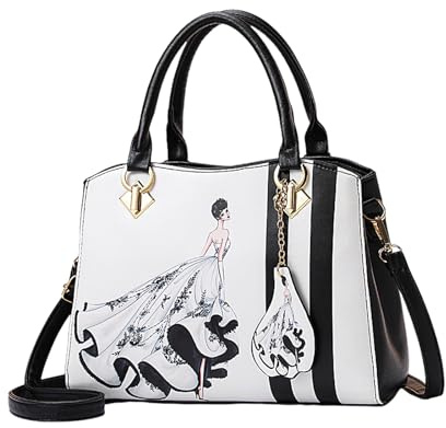NICOLE & DORIS Damen Handtasche Elegante Mittelgroß Umhängetasche Muster Henkeltasche Retro Handtaschen PU Leder Schultertaschen mit Anhänger