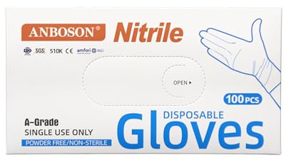 DIVINE PACKAGING Medium Blue Nitrile Disposable Gloves - Latex Free, Powder Free, Multi Purpose, Extra Strong, 100 Count