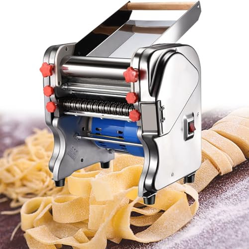 GLJTUO Macchina per Pasta Elettrica, Macchina per Tagliatelle, Macchina per Fare La Pasta, Tagliapasta A Rulli, Spessore Regolabile, Acciaio Inossidabile, per Spaghetti, Fe,