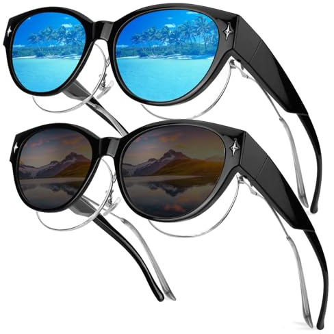 Hifot 2 Paare Polarisierte Überzieh Sonnenbrille Damen Herren, Mode Sonnenbrille Über Normale Brille, Polarisierte Sonnenbrillen Überbrille mit UV400 Schutz, Überbrille Sonnenbrillen für Brillenträger
