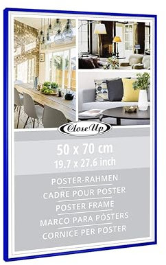Close Up Cornice per poster 50 x 70 cm, in plastica blu con parete posteriore, disco in PVC (infrangibile), larghezza profilo 12 mm, colorata e moderna per poster, stampe artistiche, foto, montaggio a