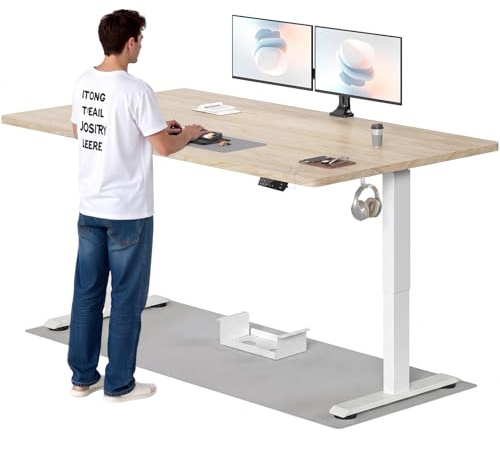 TRIUMPHKEY Höhenverstellbarer Schreibtisch, 200x80cm, Elektrisch Stehschreibtisch mit Dualmotor, Touchscreen,USB-A & Kabelmanagement,25mm Einteilige Tischplatte,ergonomischer Bürotisch, Beige