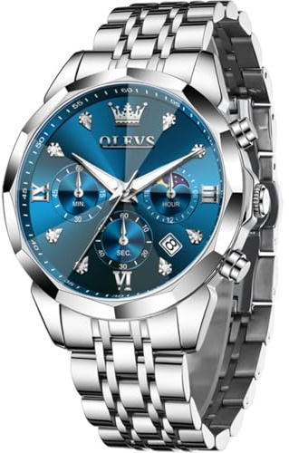 OLEVS Männer Uhr Quarz Luxus Business Uhren Multifunktion Chronograph Mondphase wasserdicht Leuchtend Edelstahl Armbanduhr