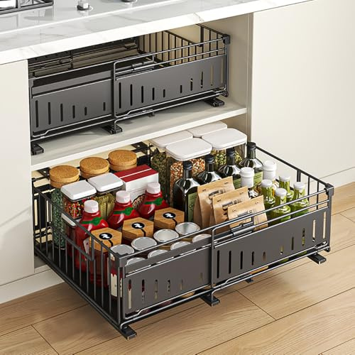 YunNasi Teleskopschublade, Schwarz, 2 Stück, 38Dx17Hx32-50W | Erweiterbar, Ausziehbar, Für Küchenschränke, Teleskopschublade Ausziehbar Küche Schublade