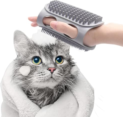 Culinavog Spazzola per Gatti, 1 Pezzi Spazzola Lavaggio Cane, Spazzole per Massaggi in Silicone, Facile da pulire, Multifunzionale Spazzole per Shampoo per Cani, Animali (Grigio, 29.6 × 12.6 cm)