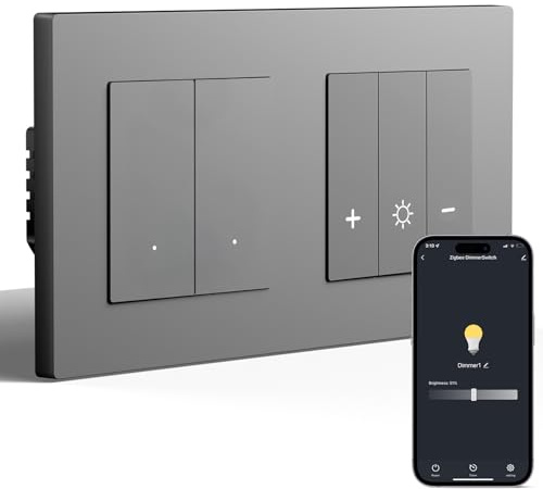 BSEED Zigbee Lichtschalter mit Dimmschalter, Smart Dimmer Schalter Unterputz Kompatibel mit Alexa/Google Home/Smart Life, PC Rahmen, benötigt Nullleiter & Zigbee-Gateway, 2 Fach 1 Weg, Grau