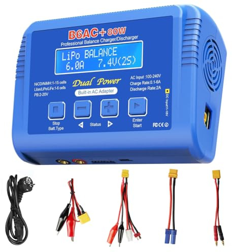 Lipo Ladegerät, 80W RC Ladegerä 6A Balance High Power Ladegerät für LiPo/Li-Ion/Life/LiHV(1-6S), NiMH/NiCd(1-15S), PB Akku(2-20V), mit Netzteil
