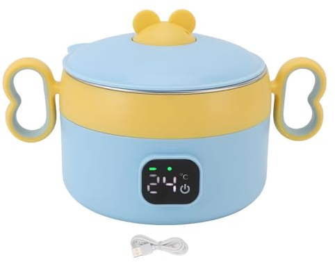 Brrnoo Ciotola Scaldavivande Elettrica, Contenitore Pranzo Isolato Ricaricabile USB, Temperatura Costante Automatica, Acciaio Inox Alta Qualità