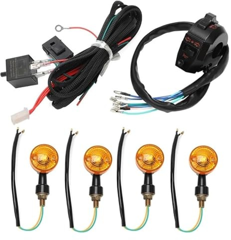 para Yam&aha 22 Mm 7/8 12 V Interruptor De Arnés Cableado Indicador Motocicleta Universal con Indicadores 4X Luz Señal Giro Luces De Señal De Giro(Harness with 4 Lamps)