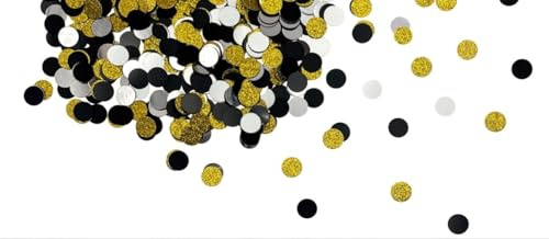 Affivia Rund Konfetti Set, 6000 Stück Glitzer Streudeko, 8mm Schwarz Gold Silber, für Geburtstag,Hochzeit,Silvester,Taufe,Karneval,Weihnachtenparty Dekoration
