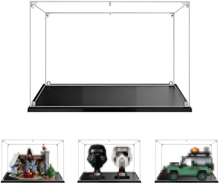 MADEHAY Vetrina Acrilica Trasparente Antipolvere, Una Grande Display Box Per Lego Modello serie. Base blu (1, 35x20x25cm)