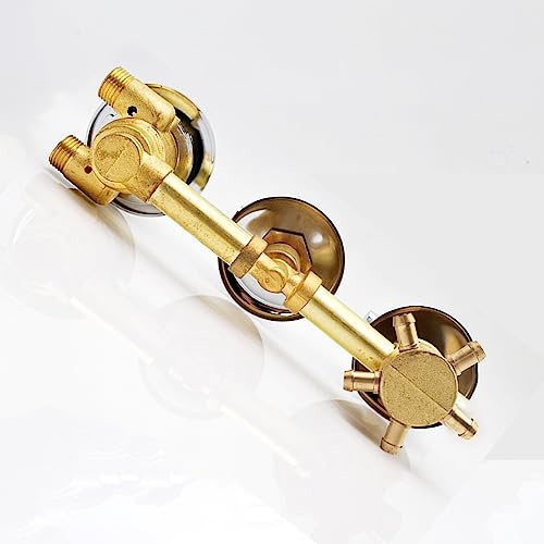 Thermostatic Shower Faucets 2/3/4 Outlet 10-14.5cm Intubation Brass Mixing Valve Tap Temperature Mixer Control Bathroom Shower Cabinet Thermostat, Brass Cartridges Dual Handles(5 Output,10CM)