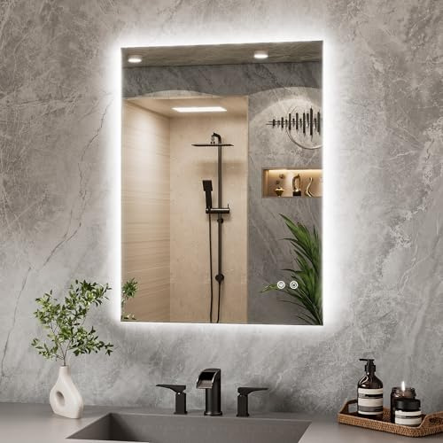 TETOTE Badspiegel mit Beleuchtung 60x80cm, Rechteckiger Badezimmerspiegel, Badezimmer Wandspiegel Ohne Rahmen, Led Badspiegel mit 3 Lichtfarben Dimmbarer,Antibeschlag, Speicherfunktion, IP44