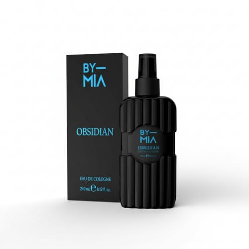 BY MIA Obsidian Eau De Cologne for Men (240ml) – Traditional Barber Shop Aftershave Splash | Marine Woods, Sandalwood & Amber Scent | Refreshing & Cooling Post Shave Fragrance | Designed in London
