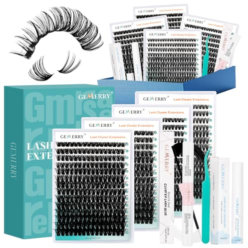 GEMERRY 7PCS Kit De Pestañas en Racimo 40-50-100D-200D D Curl 10-18 mm Kit | Extensión de Pestañas con Unión y Sello de Pestañas y Removedor de Pegamento de Pestañas y Pinzas para Pestañas
