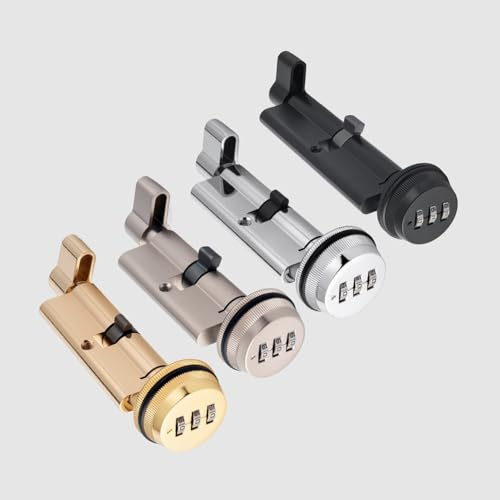 RichVibe Mechanischer Zahlenschloss Zylinder 70mm Holztüren 30-50mm Dicke, 3-stelliges Passwort-Griffschloss mit Knauf, kein Schlüssel nötig, gebürstetes Nickel