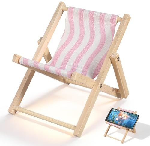 BIUDECO Soporte para Teléfono Inteligente Forma de Silla de Playa en Miniatura de Madera, Estable y Resistente, Adecuado para Decoración de Escritorio Hogar