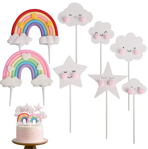 Tortendeko Geburtstag, Regenbogen Deko, Kindergeburtstag Deko, Cake Topper Geburtstag, Kuchen Topper Rainbow, Wolke für Kinder Mädchen Junge