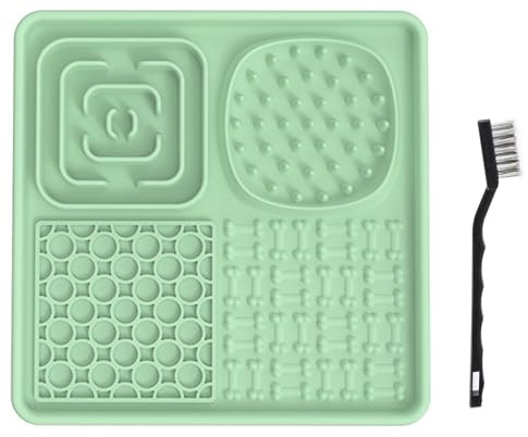 Licking Mat for Dogs & Cats with Cleaning Brush, Square Slow Feeder Lick Pat with Suction Cups, Anxiety Relief Dog Toys, Perfect for Bathing Grooming Anxiety Relief Training