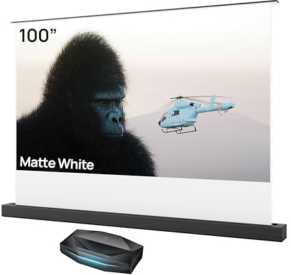 AWOL VISION Aetherion Pro + 100 Matte White Floor Screen Bundle - 4K UHD Ultra Short Throw Triple Laser Projector Built-in Google TV Wide View Angle Home Entertainment & Daily Gaming