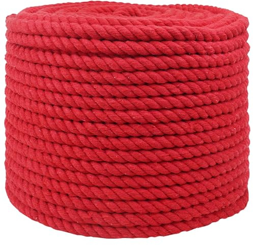RuiNingRN Cuerda de algodón rojo de 1,4 cm de grosor, 5000 cm de largo, tres capas, resistente y resistente a la rotura para manualidades, jardín, camping, barco, hogar y exterior, versátil cuerda