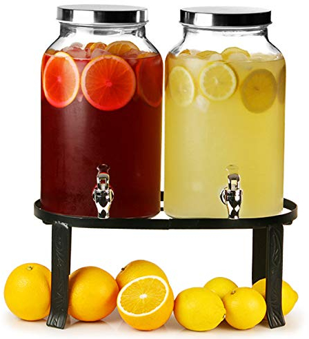 bar@drinkstuff Dual Mason Jar Drinks Dispenser with Stand 10ltr, Single