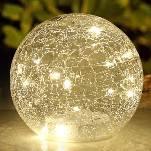 Crackle Globe LED Lamp Battery Operated, Lighted Glass Orb for Festival Christmas Decoration, Gold Mercury Glass Ball Light for Living Room Indoor (No Timer)