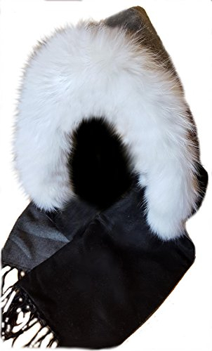 MERRYLAND Kapuzenschal Echt Fell Fellstreifen Schal Kapuzenstreifen Stola Kapuze Fur Hoodie Echtfell Schalmütze