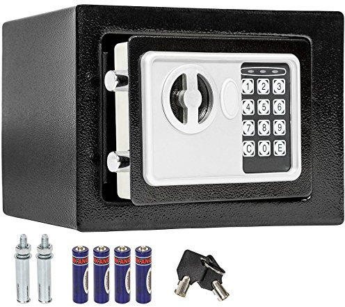 tectake® Caja Fuerte Pequeña con Cerradura Electronica, Sistema de Bloqueo de Doble Perno, Armario Pequeño, Caja Fuerte Empotrable, Cofre para Guardar Dinero, Documentos o Joyas - 23 x 17 x 17 cm