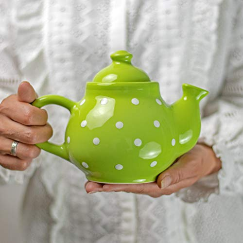 City to Cottage Théière en céramique de 737,1 g, théière pour fleurs et feuilles de thé en vrac, théière de qualité supérieure fabriquée à la main, théière à pois vert pistache pour servir du thé et