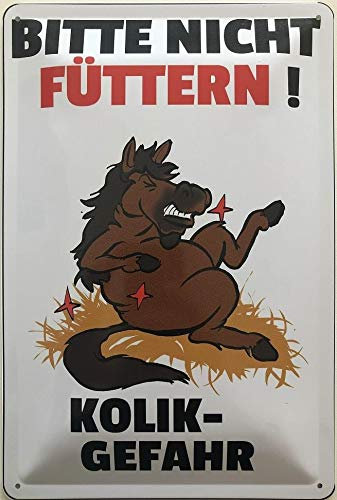 Deko7 Blechschild 30 x 20 cm Warnschild für Pferde - Bitte Nicht füttern - Kolikgefahr