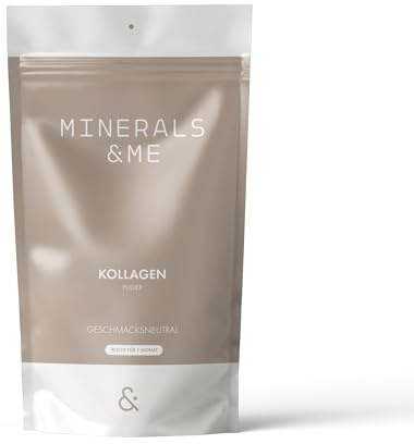 MINERALS & ME® Kollagen Pulver – 100% reines Kollagenhydrolysat (Rind), geschmacksneutral & gut löslich, ohne Zusatzstoffe, laborgeprüft – 300 g Vorrat für ca. 1 Monat