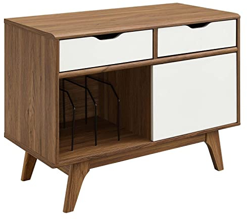 Modway EEI-4324-WAL-WHI Envision - Soporte para discos de vinilo, color blanco nogal